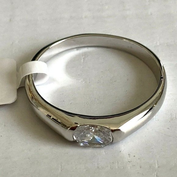 Silver Bezel Set Engagement Ring Size 9 Promise Dainty Cubic Zirconia Plated - Picture 3 of 7